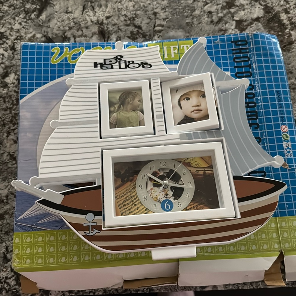 NIB Sailboat clock and picture frame